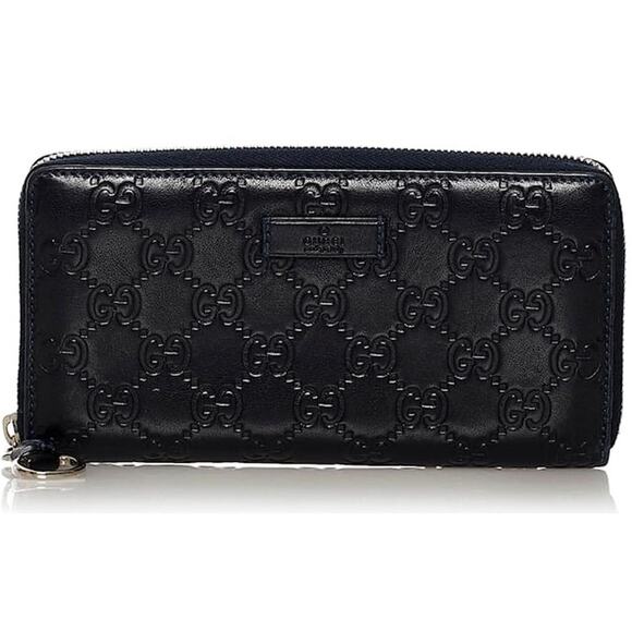 Gucci Black Guccissima Leather Zip Around Wallet Organizer Black - Picture 1 of 6